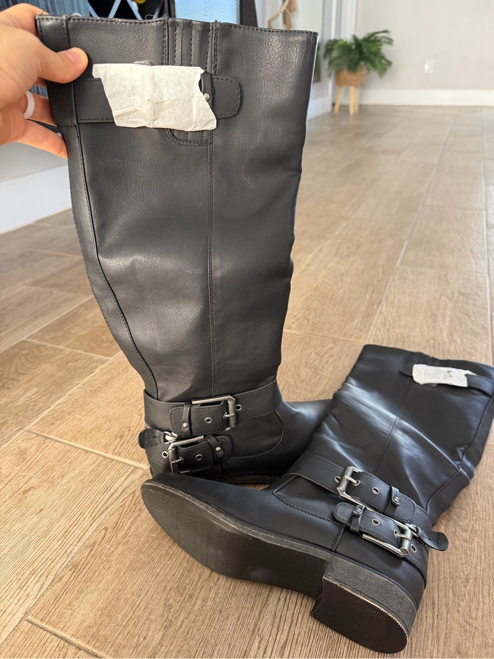 Black Knee-High Buckle Riding Boots